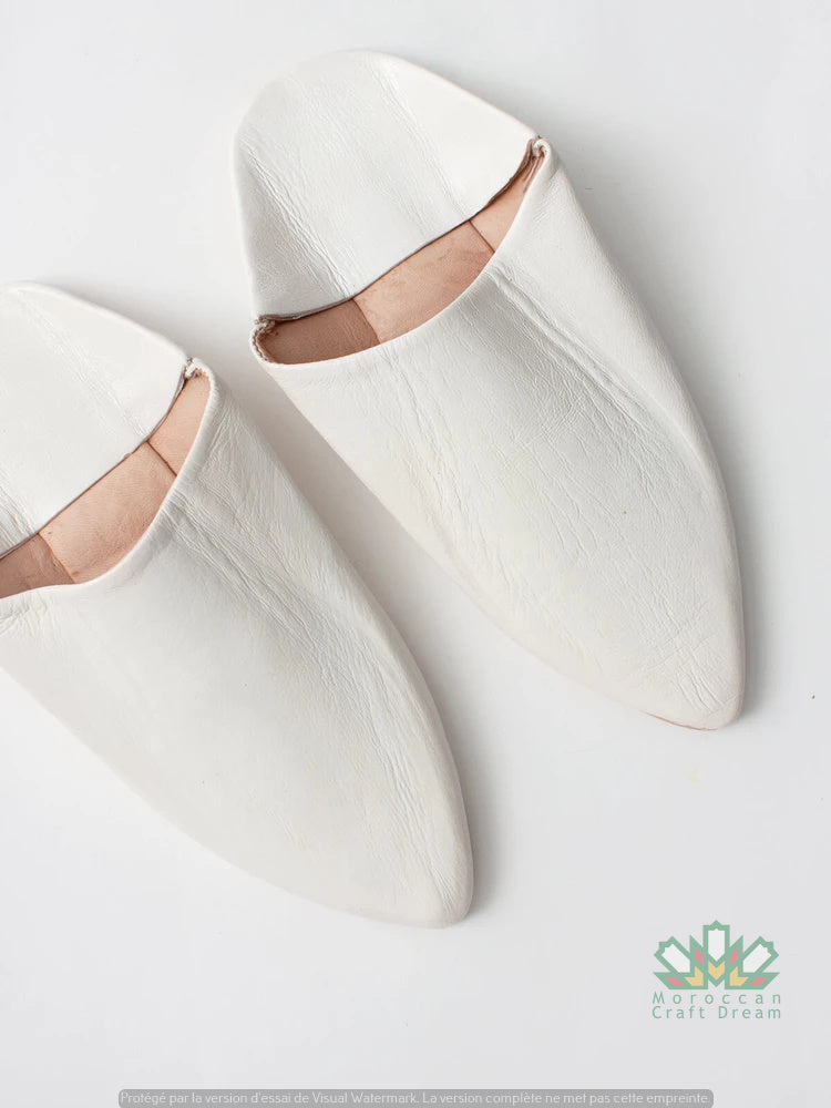 handmade leather slippers moroccan babouches marrakech white 2