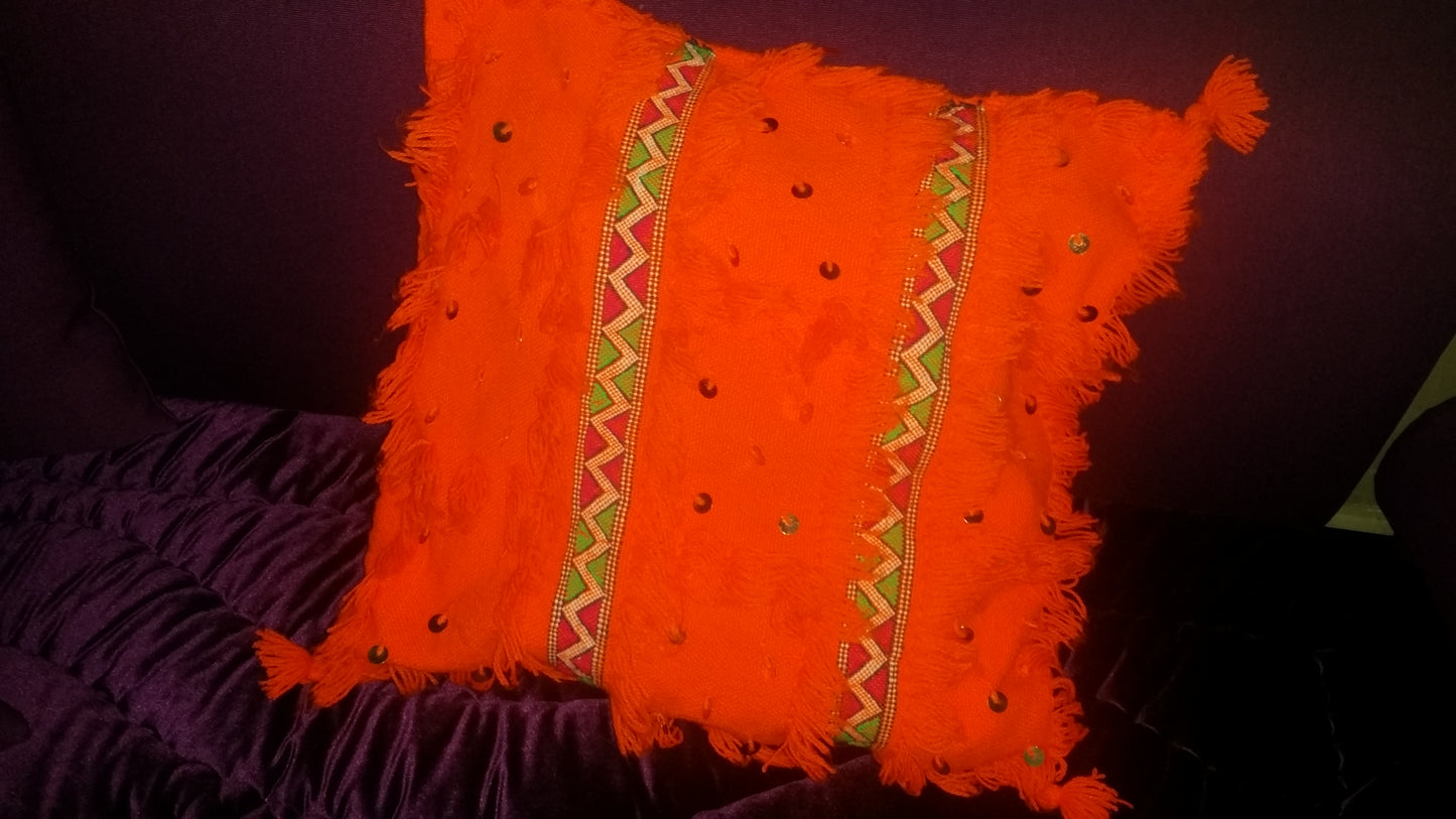 handmade moroccan pillow cushion bohemian orange 6