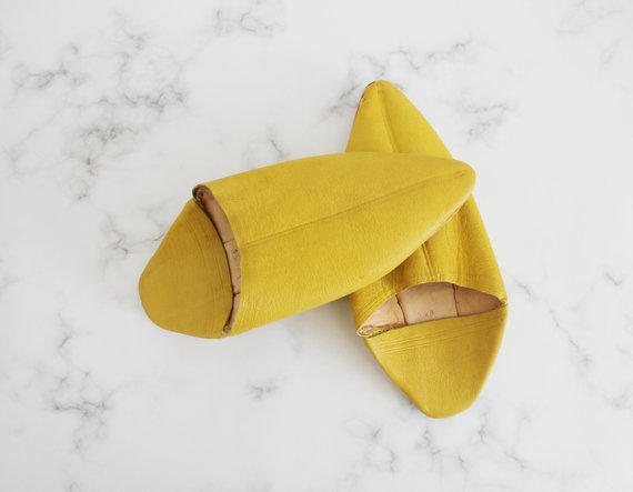 handmade leather slippers moroccan babouches yellow mustard 6