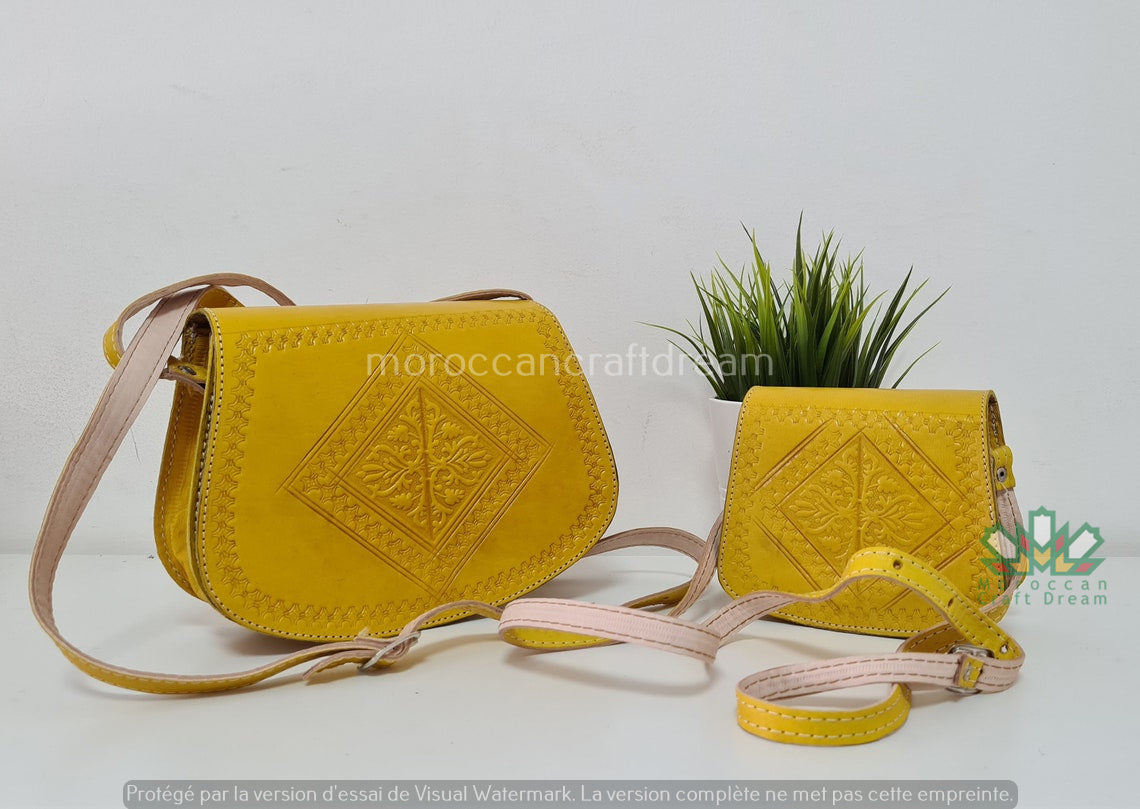 Sac en cuir Sweerly moutarde SB1MU – Boho bandoulière, sac à main
