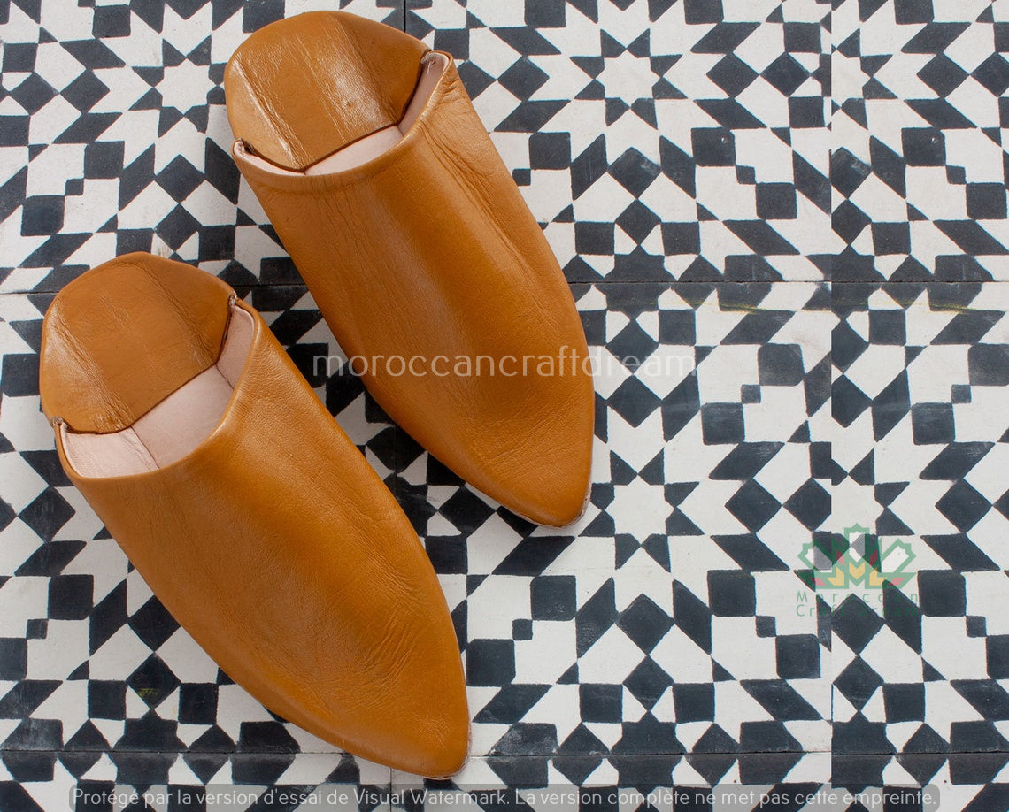 handmade leather slippers moroccan babouches marrakech mustard 2