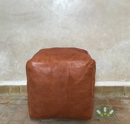 Luxury Leather Square Ottoman Light Tan SP3TA (Without Stitching)