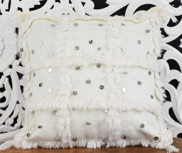 Moroccan Wedding Blanket Pillow Handira White 2