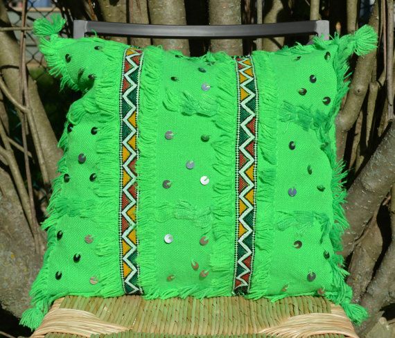 handmade moroccan pillow cushion bohemian light green