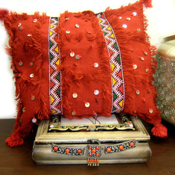handmade moroccan pillow cushion bohemian orange