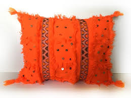 handmade moroccan pillow cushion bohemian orange 2
