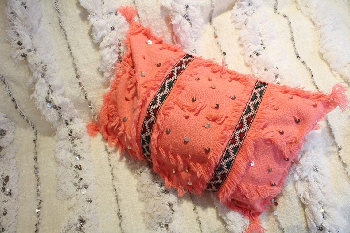 handmade moroccan pillow cushion bohemian orange 4