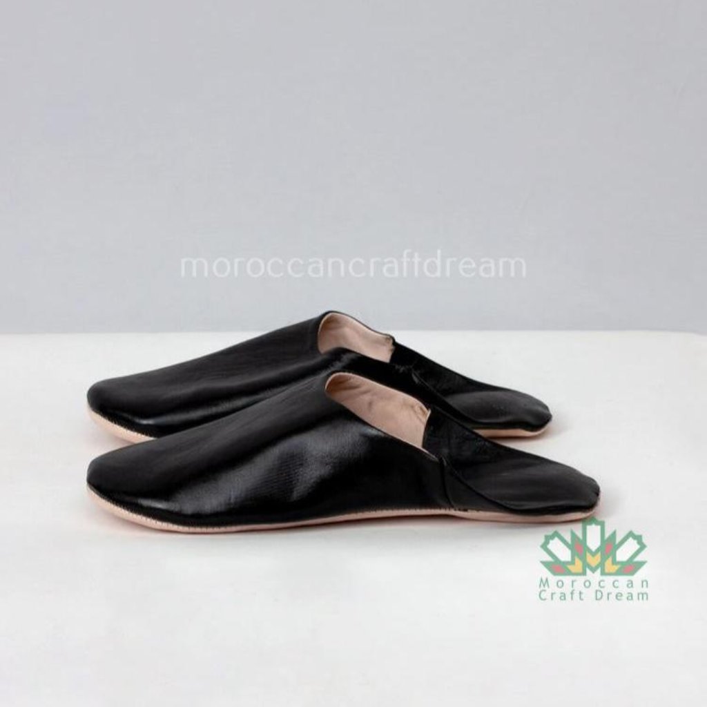 Moroccan leather slippers black color