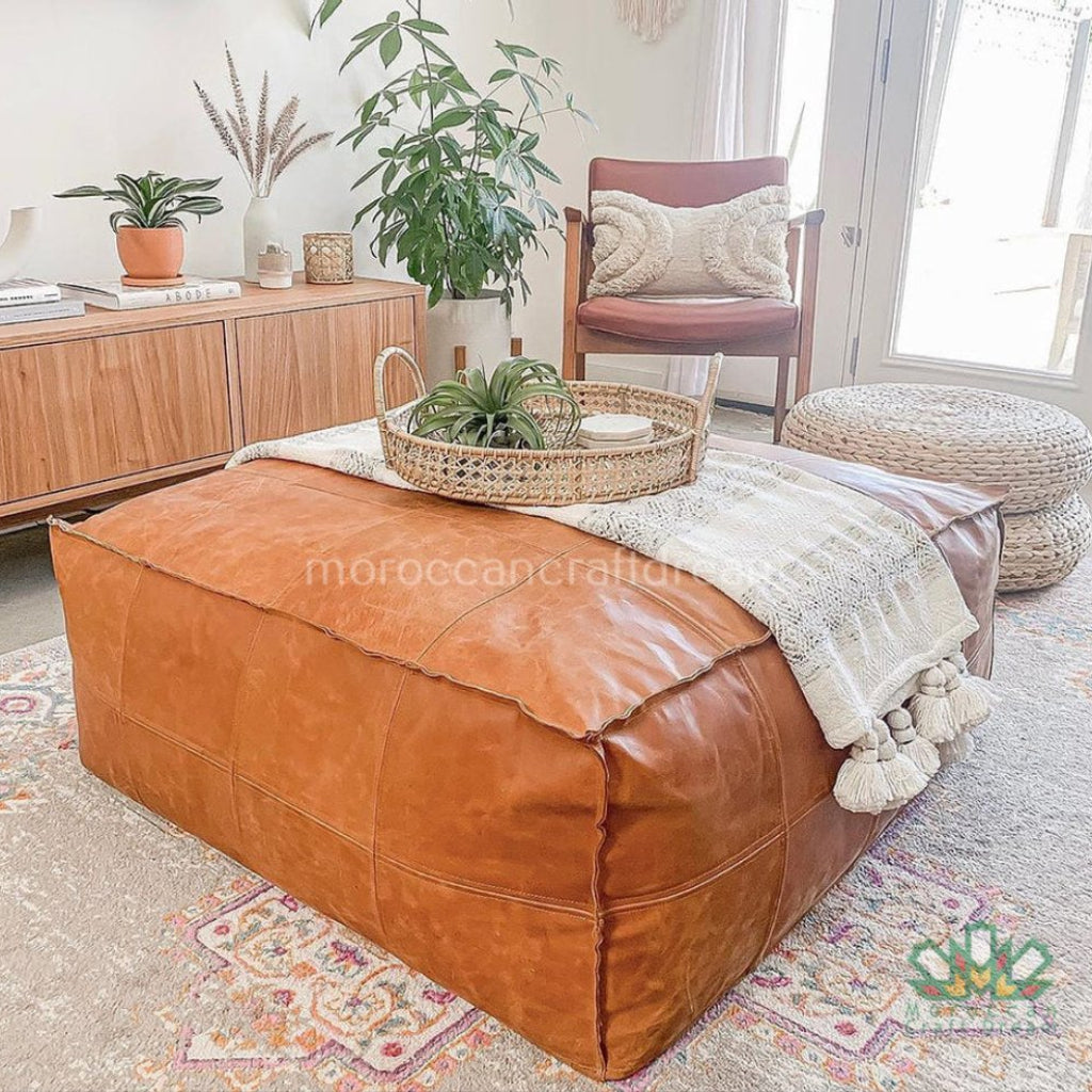 Caramel Large coffee table ottoman, adding style and versatility to spacious living rooms with a luxurious touch.