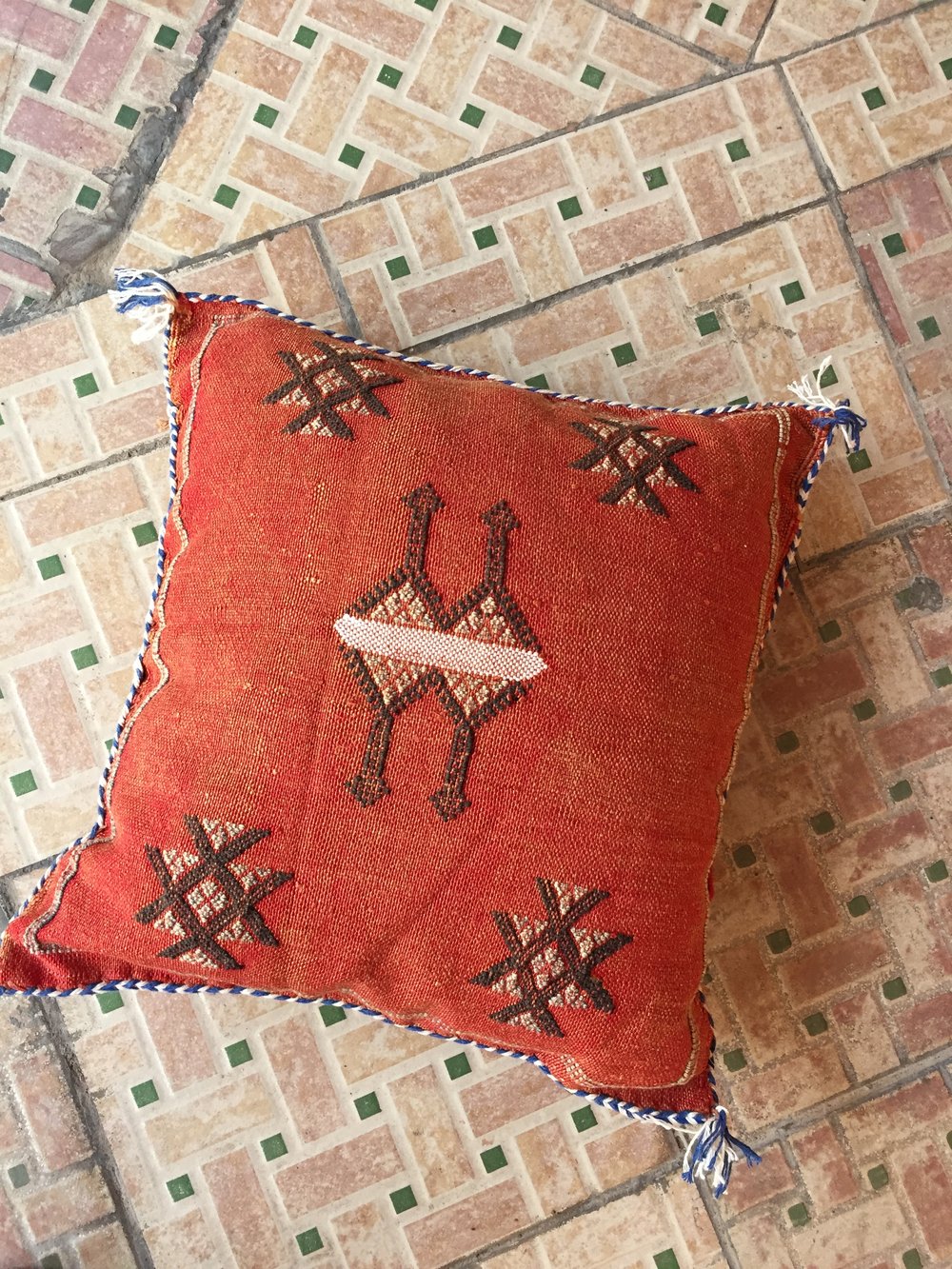Burundy Authentic Moroccan pillow cover made by artisans with hand-stitching