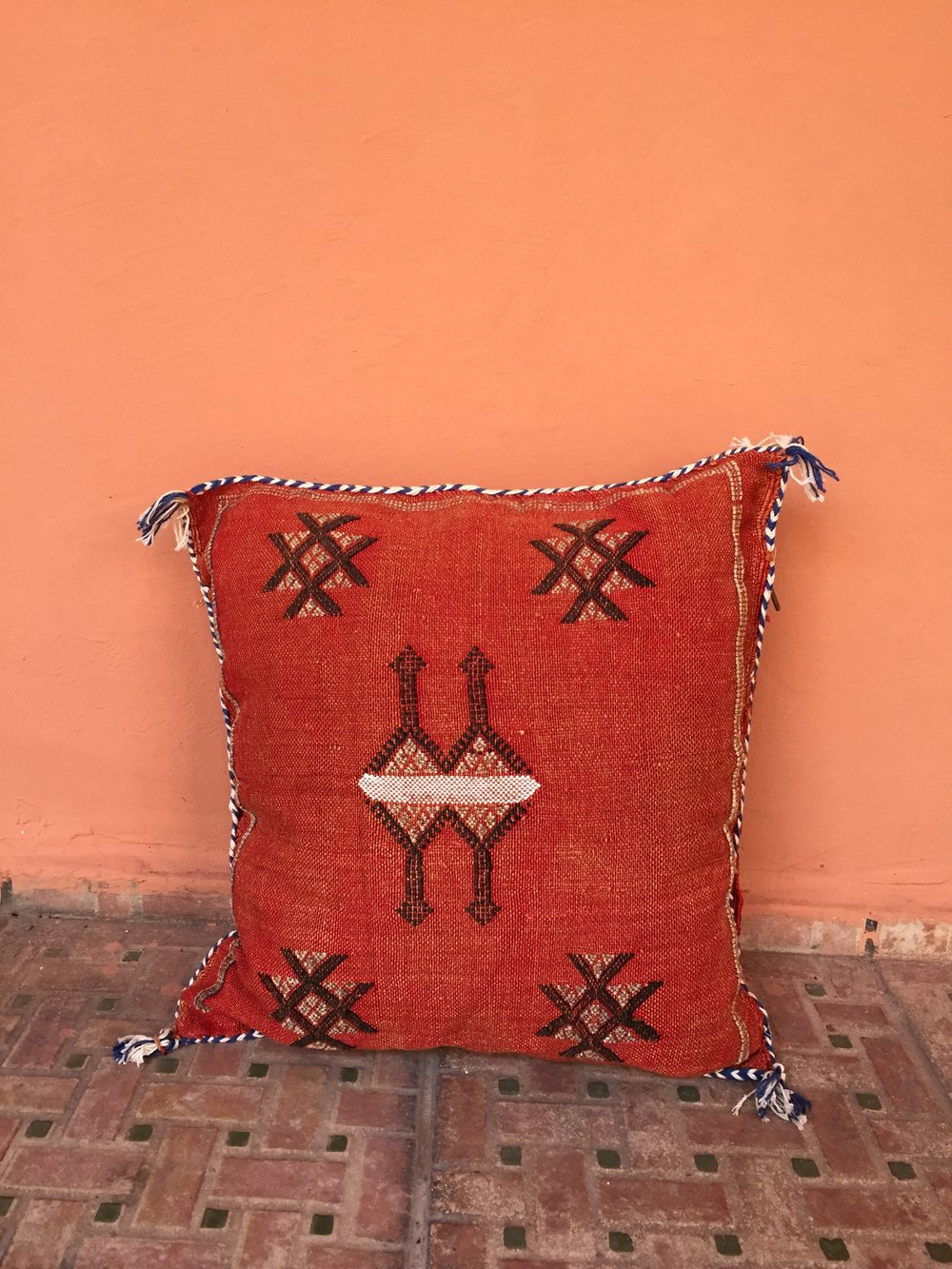 Burundy Moroccan hand-loomed pillow cover showcasing traditional craftsmanship