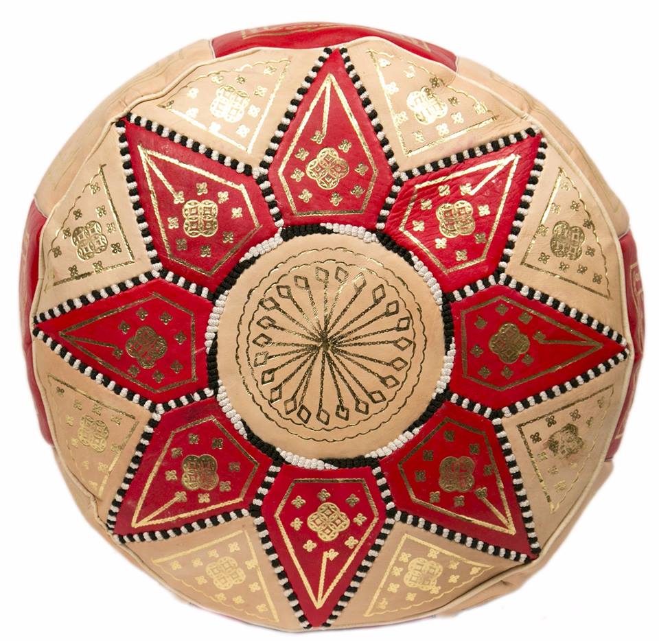 Red leather pouf discount