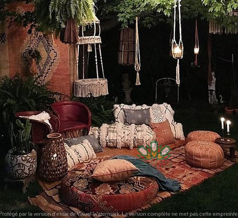 bohemian decor leather ottomans