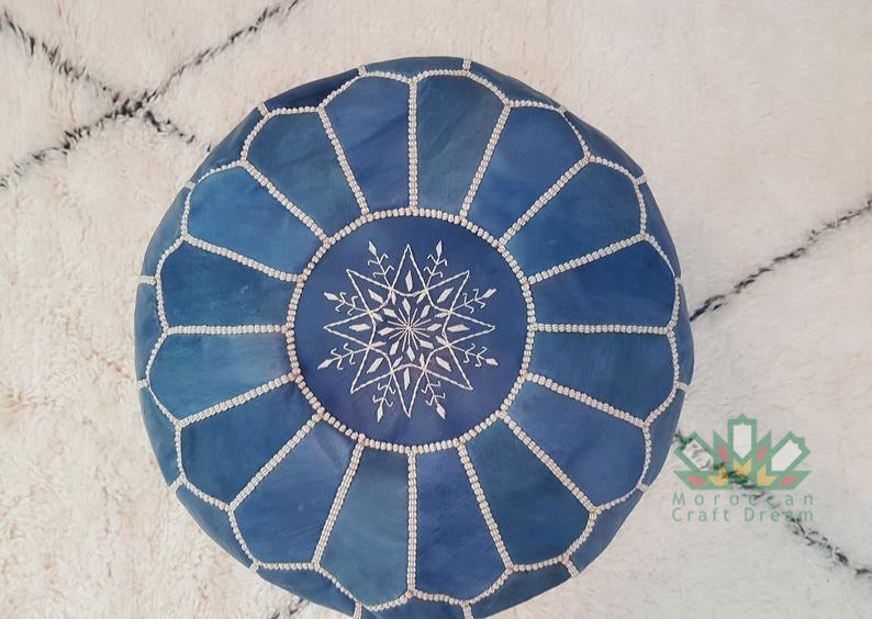 blue handmade moroccan pouf