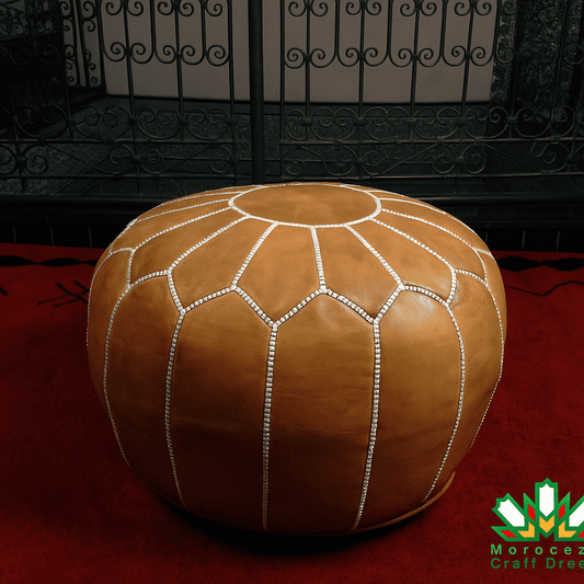 caramel leather moroccan pouf