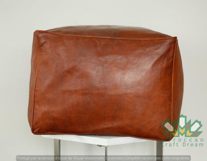 Set Of 3 Square Luxury Leather Poufs Multicolors 18"