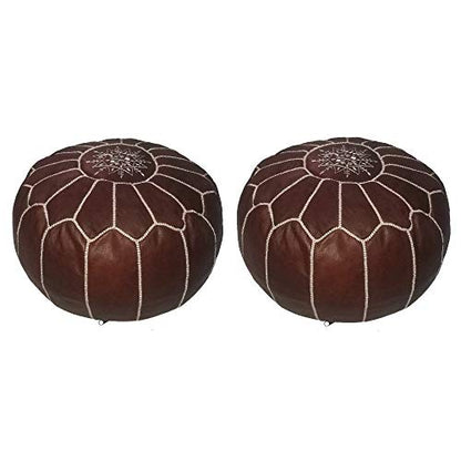 Set of 2 Luxury Leather Poufs Ottomans Chocolate MRP1CH