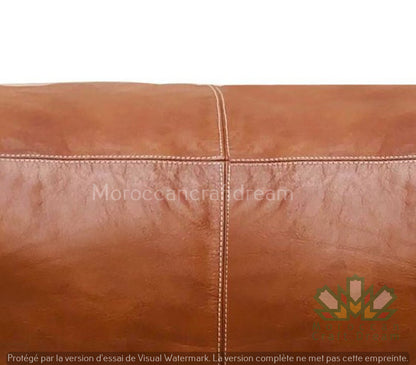 Grand pouf carré/rectangulaire en cuir de luxe, beige foncé, LSP1TA
