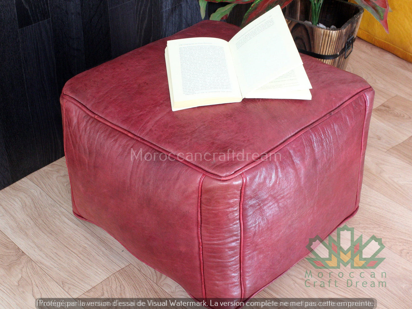 Luxury Leather Square Ottoman Burgundy SQ1BU