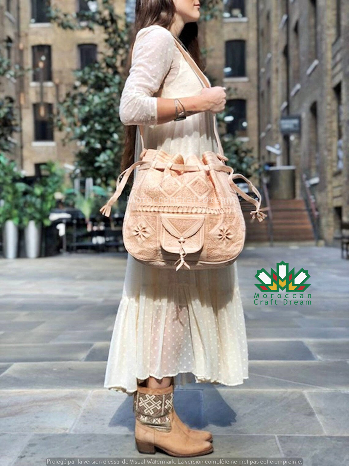 Luxury Women s Leather Bag Cream Boho Crossbody Purse