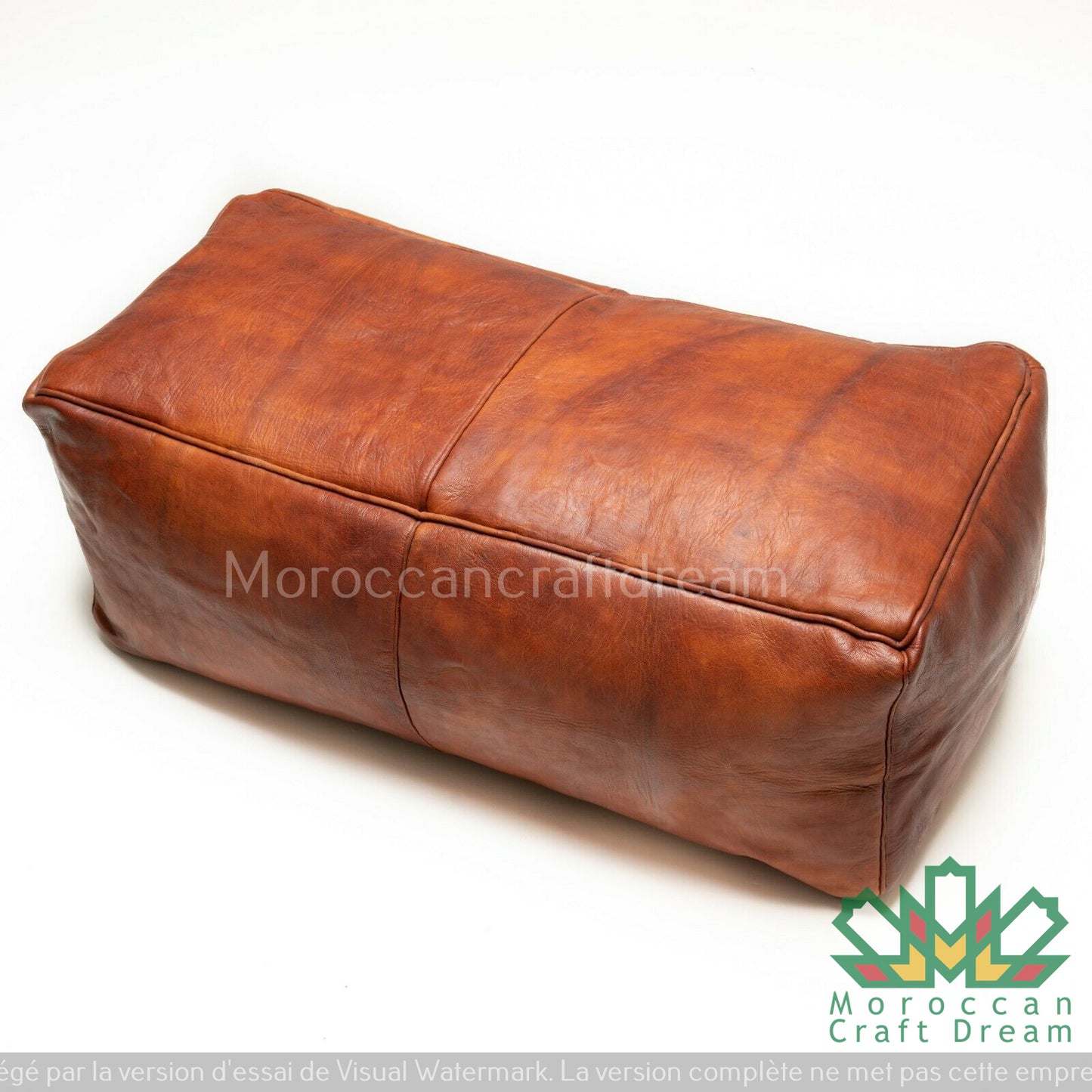 Dark Tan Large Square/Rectangular Luxury Leather Ottoman LSP1TA