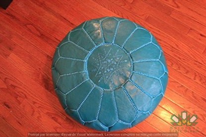 Handicrafted Teal Moroccan leather Ottoman Pouf (MRP1TE)