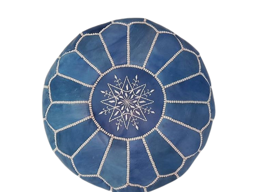 Πολυτελές Δερμάτινο Οθωμανικό Πουφ Μπλε Τζιν RP1BJ