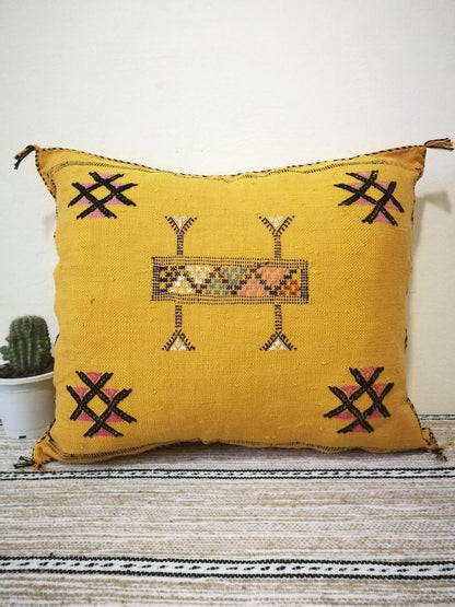 Yellow Moroccan Cactus Silk Sabra Pillow