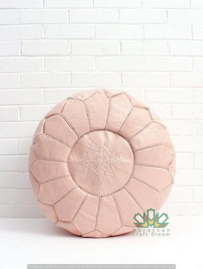 Handcrafted Nude Moroccan leather Ottoman Pouf (MRP1NU)