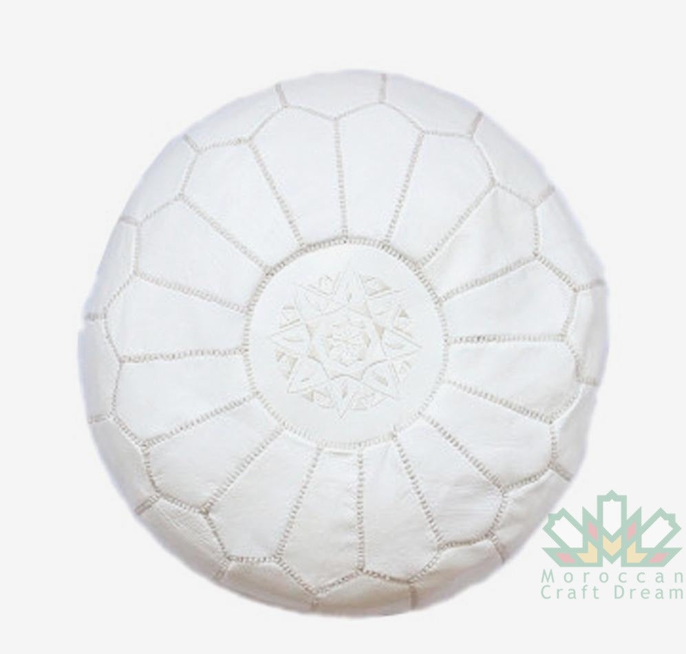Luxury Leather Ottoman Pouf White with white stitching MRP1WH
