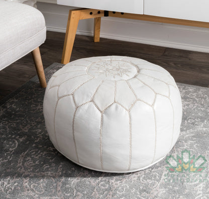 Luxury Leather Ottoman Pouf White with white stitching MRP1WH