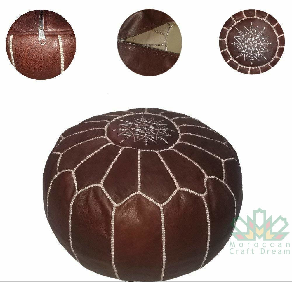 Set of 2 Luxury Leather Poufs Ottomans Chocolate MRP1CH