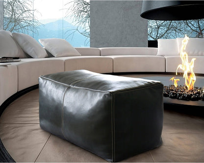 Black Square and rectangular Moroccan Leather coffee table ottoman, an elegant and practical choice for enhancing home decor and seating options.