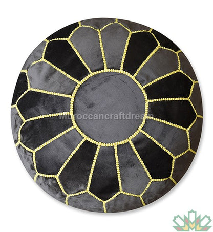 Pouf marocain de luxe en velours NOIR VP1BL