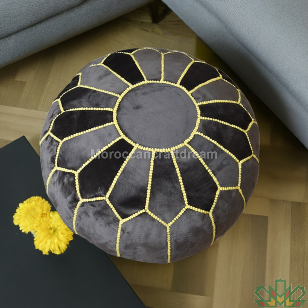 Luxury Velvet Ottoman Moroccan pouf Black Gray VP2GB