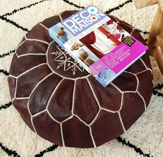 handcrafted chocolate leather ottoman moroccan pouf