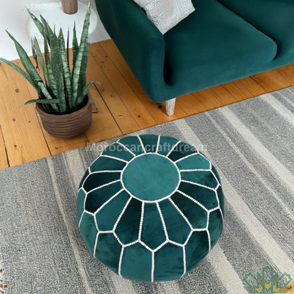 Pouf marocain de luxe en velours NOIR VP1BL