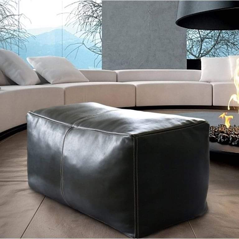 Black Large Leather Ottoman LSP1BL