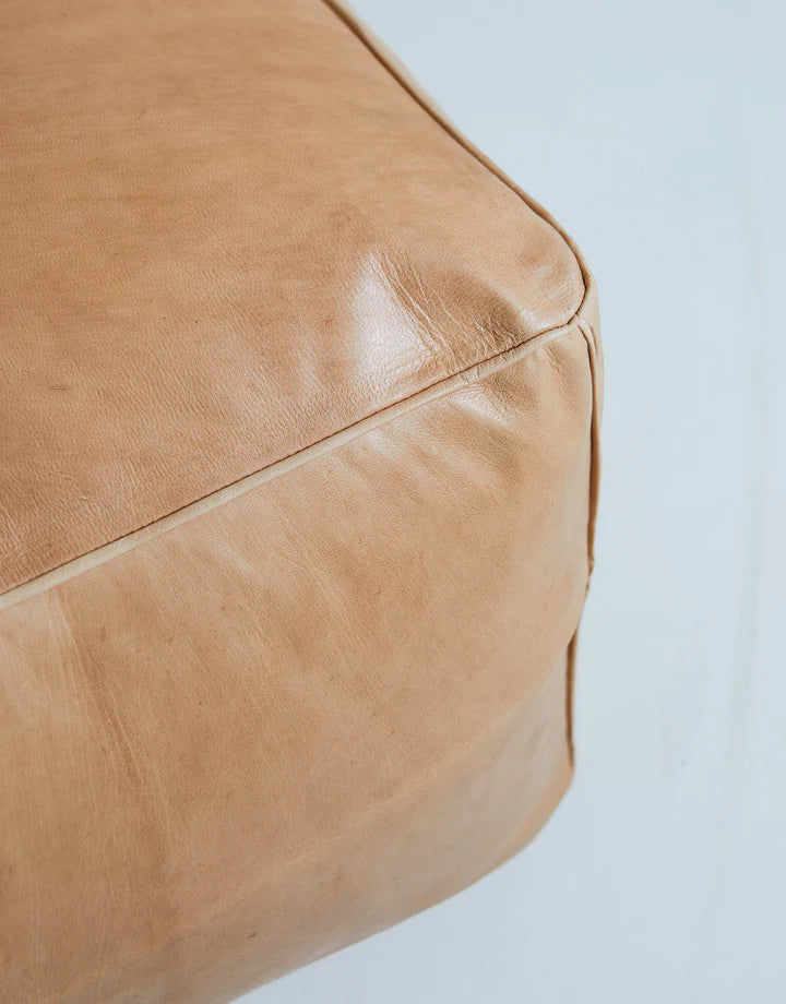 Beautiful Square Moroccan Leather Pouf, Brown