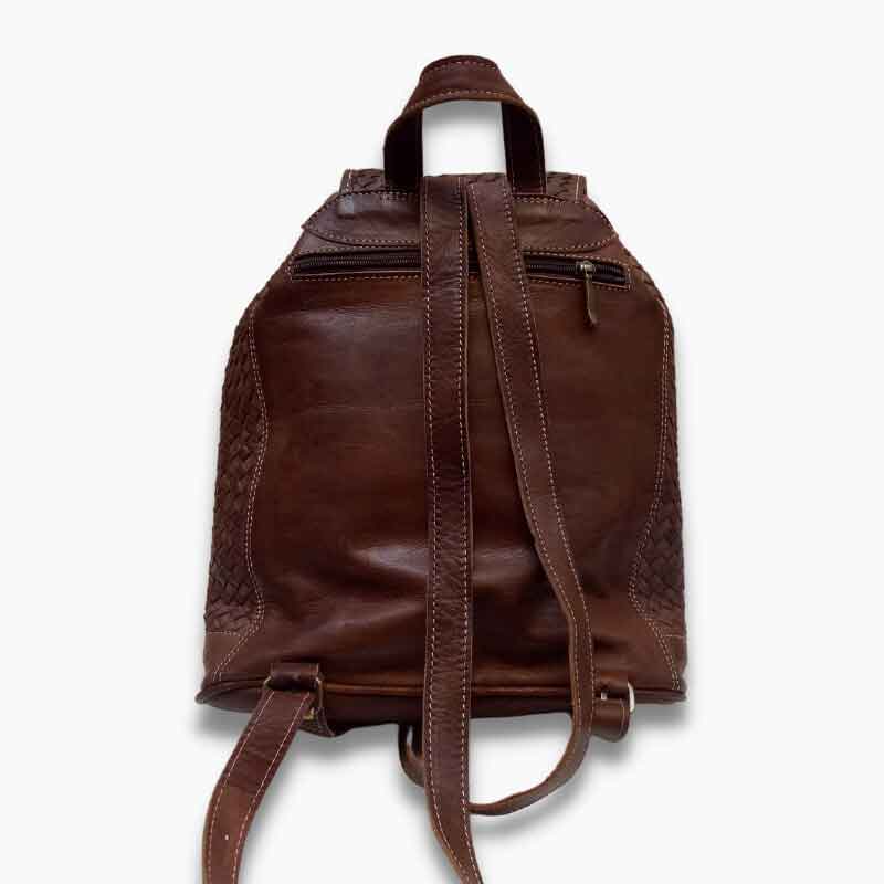 Handcrafted Moroccan leather bag purse in natural brown, featuring traditional stitching and a minimalist design, made from eco-friendly materials