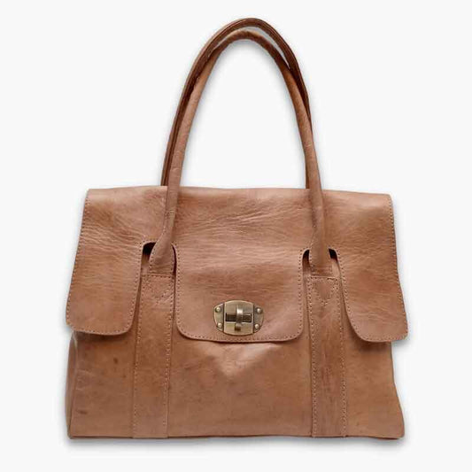 Handcrafted Moroccan leather bag purse in natural brown, featuring traditional stitching and a minimalist design, made from eco-friendly materials