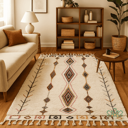 Decorative rug with geometric pattern in a living room setting