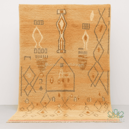 Decorative rug with geometric patterns on a plain background