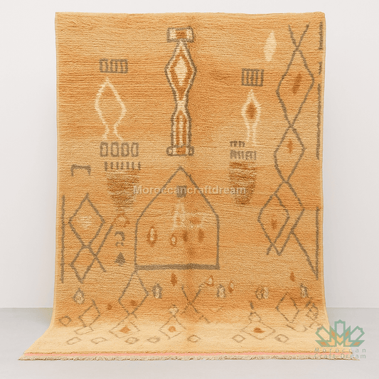 Decorative rug with geometric patterns on a plain background