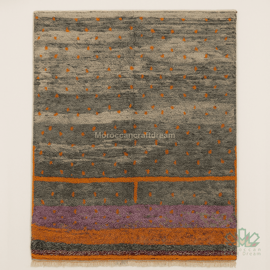 Patterned rug with geometric design on a beige background