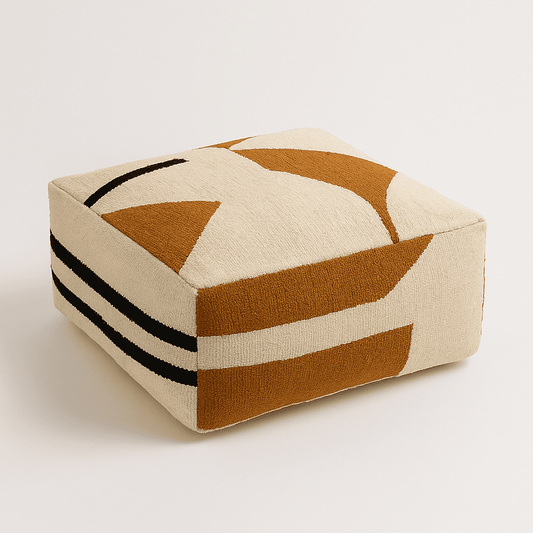 Square ottoman with geometric pattern on a white background