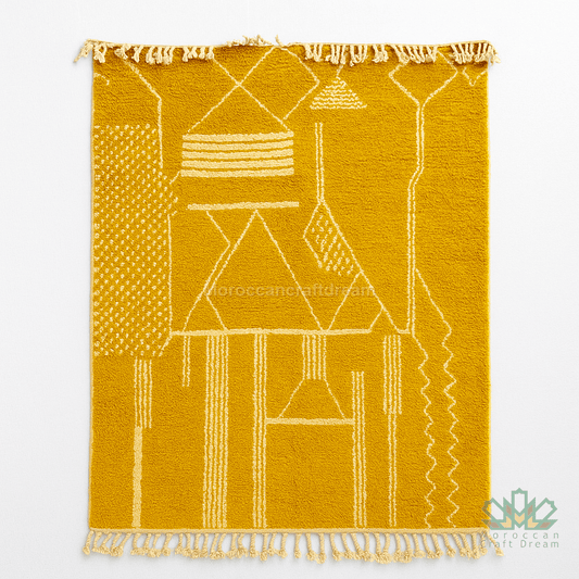 Handcrafted bohemian Moroccan rug made from natural wool with authentic artisan details.