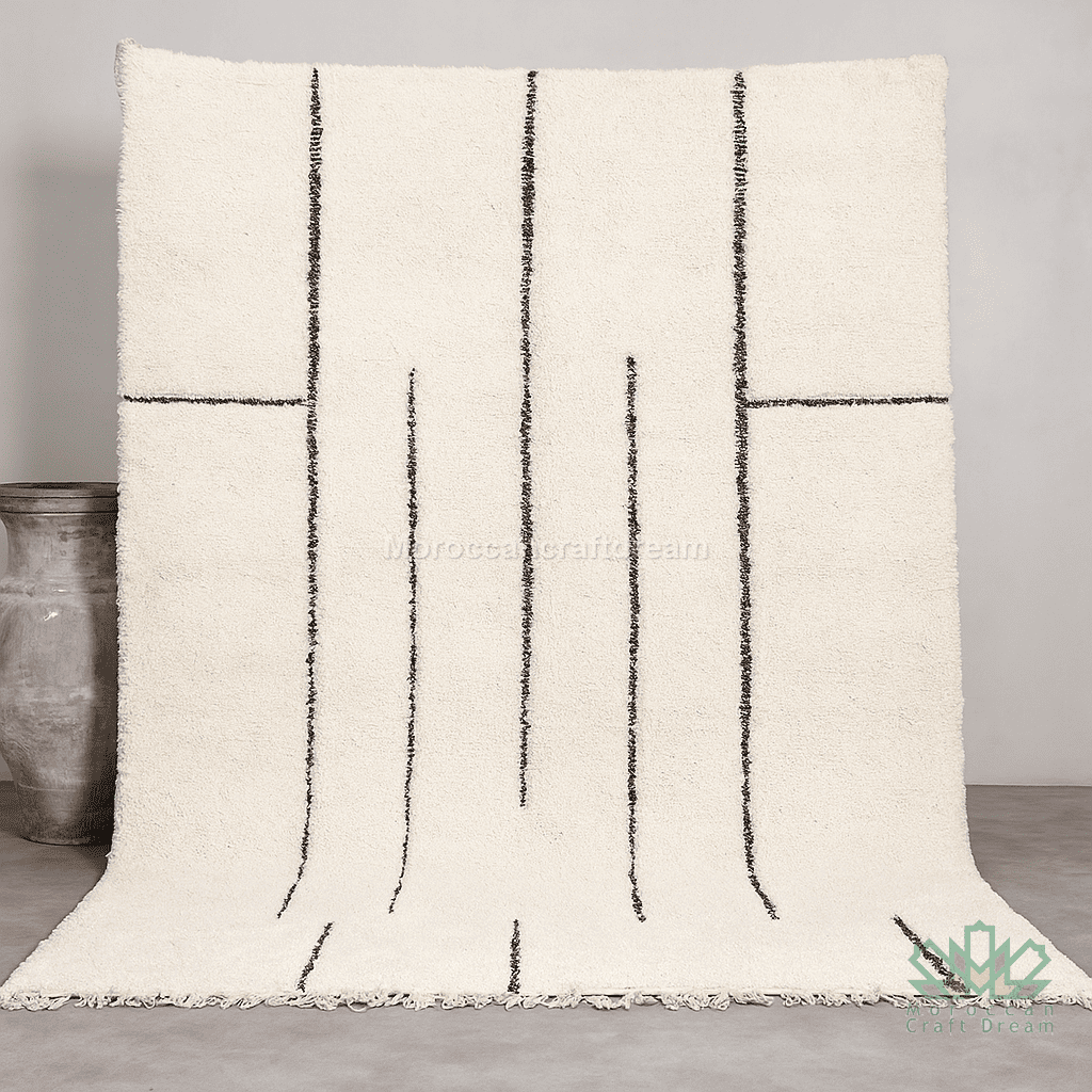 Textured throw blanket with black line pattern on a neutral background