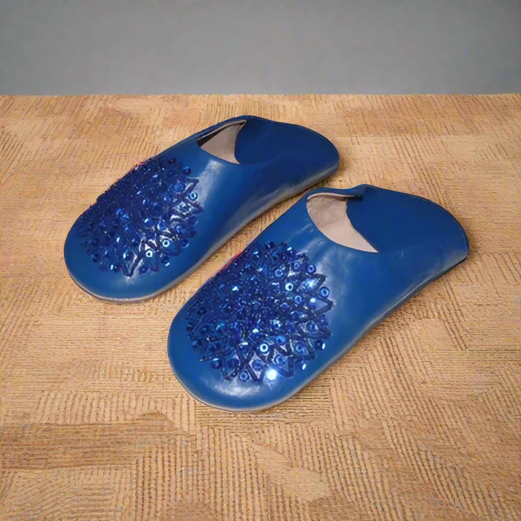 blue berber leather slipper