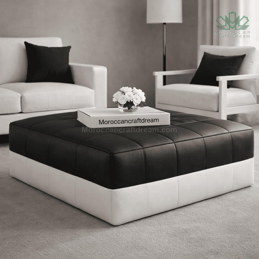 Large Black White Classy Leather Ottoman Coffee Table LRSP2BW (10+ Sizes)
